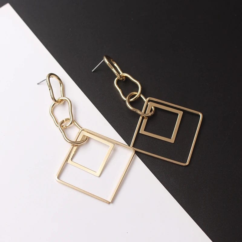 lewwallacewatercolors Earrings, Drop Earrings Chainlink Double Square Drop Earrings Gold / One Size