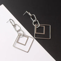 lewwallacewatercolors Earrings, Drop Earrings Chainlink Double Square Drop Earrings Silver / One Size