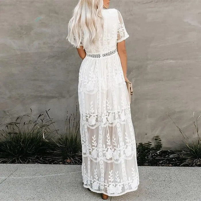 lewwallacewatercolors Dress, Maxi Dress White Lace Short Sleeve Boho Maxi Dress